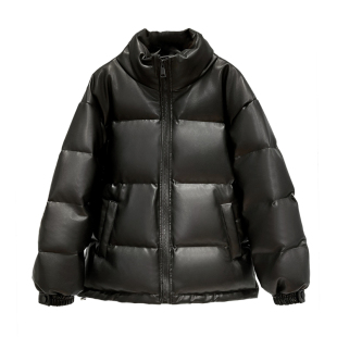 PU皮羽绒服女短款免洗高端2023年新款韩版宽松加厚白鸭绒面包服