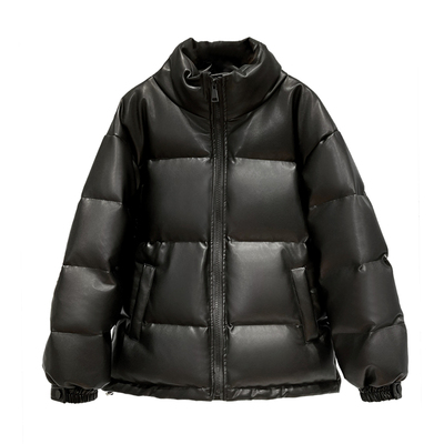 PU皮羽绒服女短款免洗高端2023年新款韩版宽松加厚白鸭绒面包服