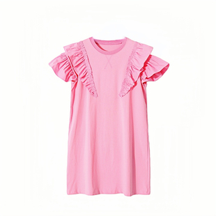 春秋季荷叶边连衣裙女 宽松显瘦甜美减龄中长款卫衣裙 休闲百搭