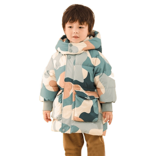 康博男童羽绒服儿童中长款可爱新款宝宝加厚保暖迷彩小童冬装外套