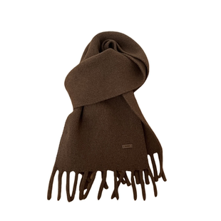 出口单100%wool高品质澳洲纯羊毛围巾高级感美拉德棕色针织围脖女