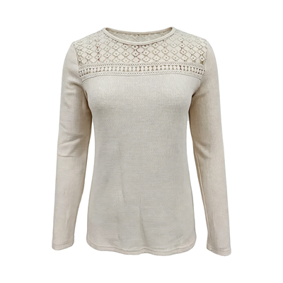 Casual Women Tops Lace Spliced T Shirt Autumn Long Sleeves
