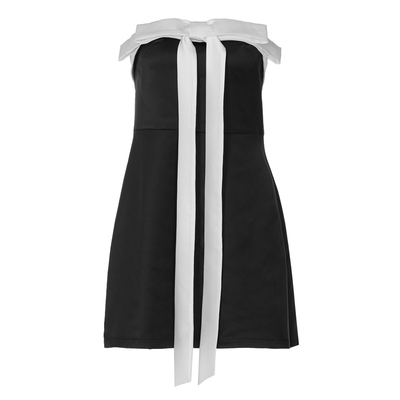 蝴蝶结撞色连衣裙法式生日礼服裙