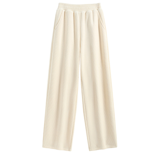 唐狮杏色加绒裤子女秋冬2026新款高腰显瘦休闲阔腿灯芯绒直筒裤VB