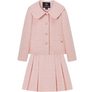 eland kids衣恋童装女童套装秋冬含绵羊毛复古小香风翻领外套短裙