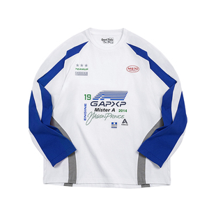 MRA男装F1狂飙飞车竞速蓝赛车长袖T恤撞色插肩袖上衣纯棉打底衫春