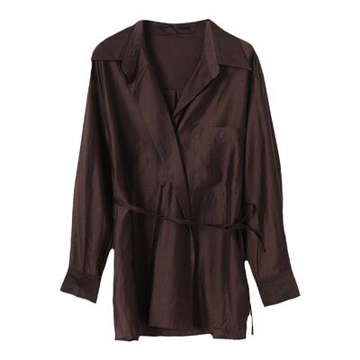 西町村屋气质慵懒系带长袖衬衣女