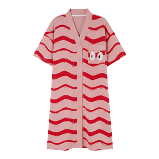 夏季睡裙女夏款2026新款夏天条纹短袖可爱纯棉连衣裙女士家居服