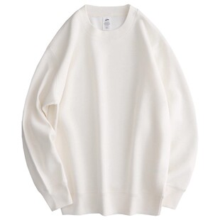 纯白色美式450G重磅圆领卫衣长袖t恤男女秋冬内搭宽松加绒打底衫