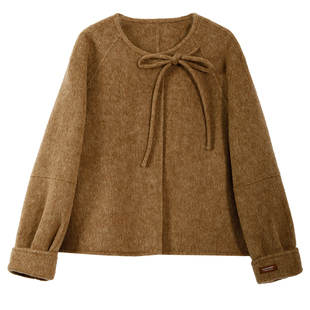 达佳诗咖色双面大衣女2026新款深冬独特超好看小个子短款毛呢外套