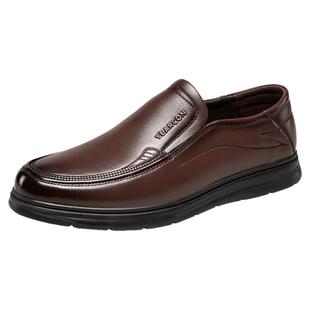 意尔康男鞋2025新款真皮商务休闲皮鞋男士软底一脚蹬中年爸爸鞋