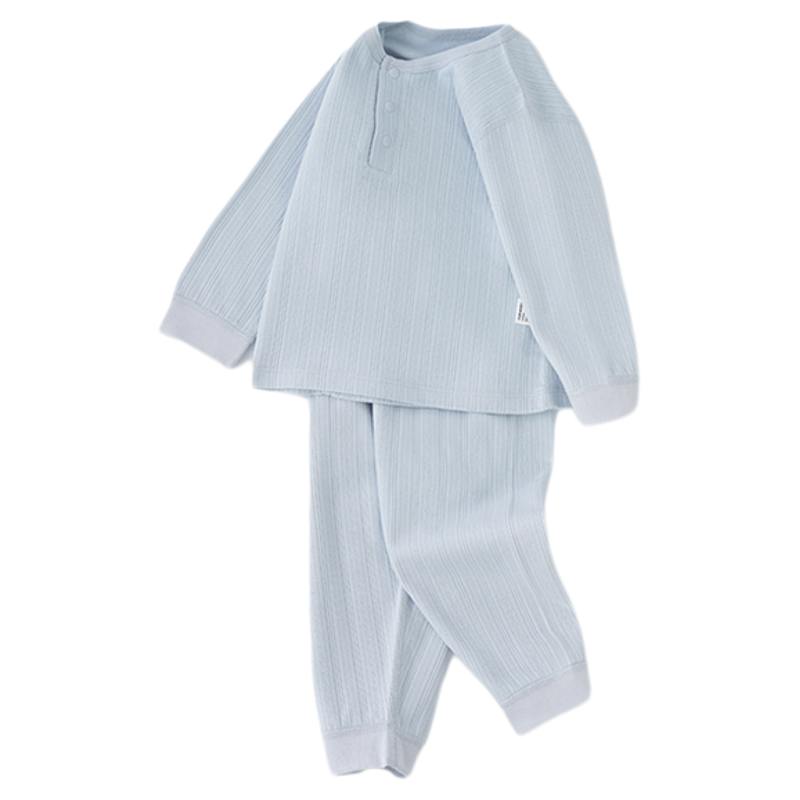 麻丫丫韩版宝宝家居服四季a类秋冬纯色提花男女儿童睡衣分体纯棉