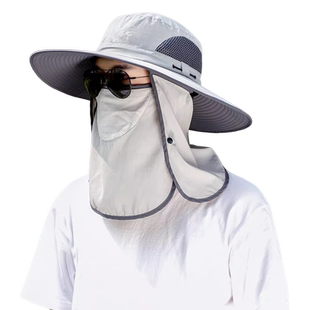 大码钓鱼防晒帽男夏季遮阳帽大檐防紫外线渔夫帽子户外大头围男帽