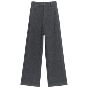 桑蚕丝羊毛直筒裤女以利曼贝秋冬新款显瘦窄版阔腿裤宽松休闲长裤