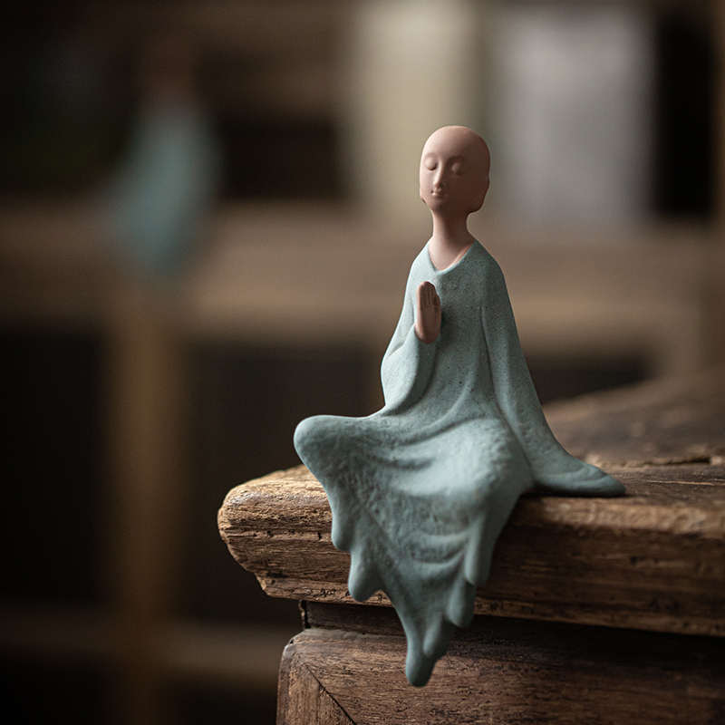 中式禅意紫砂小和尚摆件家居客厅书房鱼缸创意造景园艺花盆装饰品