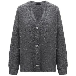 COCOBELLA格雷系灰上衣细闪亮片加厚针织开衫松弛感毛衣外套MZ189