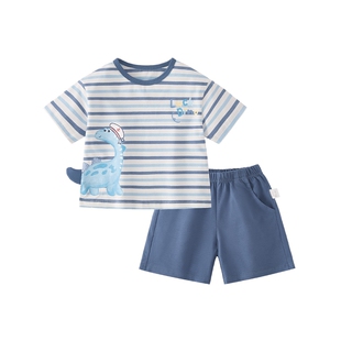 男童夏装宝宝夏季条纹t恤短裤小童卡通夏装薄款2026新款儿童套装
