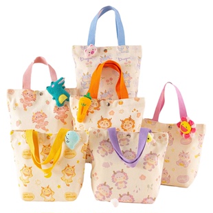 可爱慵懒风卡通萌龙手提帆布包斜跨单肩系列大容量日常通勤帆布包