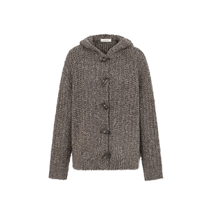 CONCISE-WHITE简白2025秋冬新品复古连帽羊毛毛衣针织开衫上衣女