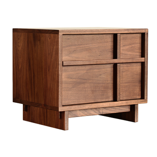 北美黑胡桃木实木中古风床头柜骨骼线复古收纳柜卧室床边柜储物柜