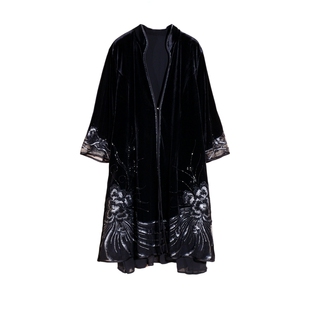 （捡漏6XL）典云间2026秋季刺绣荷叶袖外套披肩黑色定位花尾货