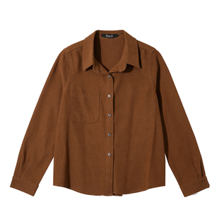 咖啡色灯芯绒衬衫女2026年秋冬新款宽松慵懒风百搭衬衣叠穿上衣