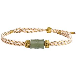 周大生官方青云直上和田玉竹节手绳手工编织红绳男女款手链正品