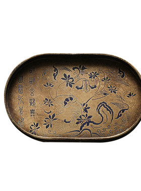 仿古手工漆绘壶承黄铜托盘铜器