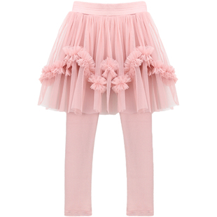 2026新款女童打底裤春秋外穿裤裙网纱韩版假两件高腰洋气童裙裤潮