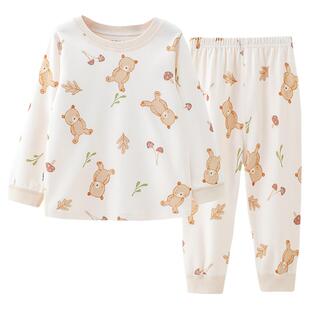 哥比兔儿童家居服圆领套装春秋纯棉卡通印花男女童睡衣秋衣