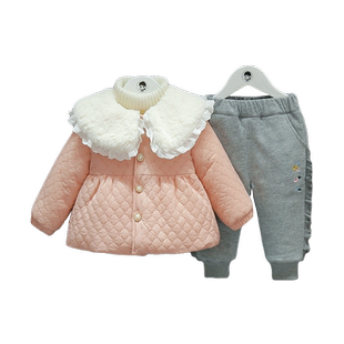 婴儿棉衣套装加绒加厚宝宝冬装棉服新生儿周岁衣服女童棉袄两件套
