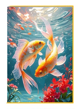 新中式鲤鱼招财墙壁画玄关装饰画