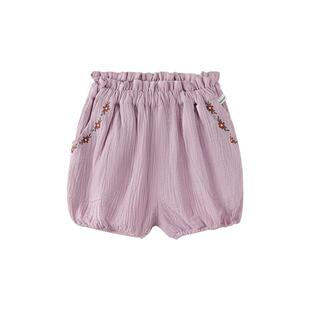 babylove女宝宝短裤夏季薄款纯棉纱布花苞裤花边灯笼裤洋气裤子