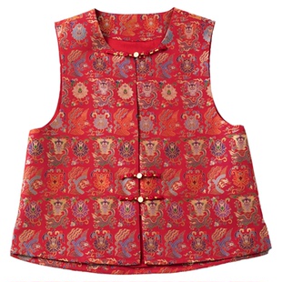 上久楷宋锦龙凤穿莲新中式国风马甲时尚百搭织金面料带钢印