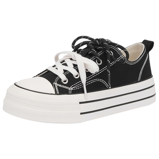 热风厚底帆布鞋女款2025年春季新款增高学院风休闲板鞋百搭女鞋子