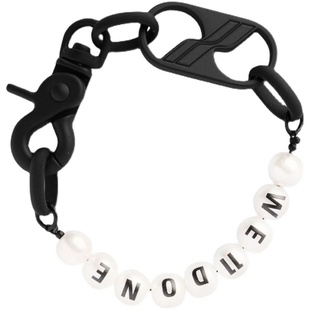 现货WE11DONE 20AW珍珠黑色字母金属涂漆扣项链手链男女情侣ins潮