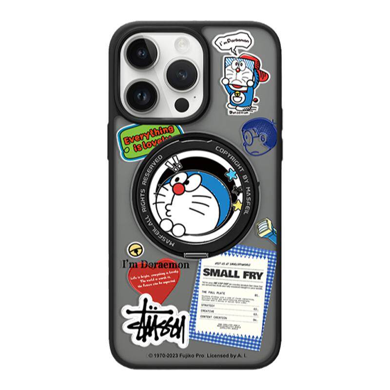 ANGYING × 探头机器猫适用苹果17promax手机壳iPhone16pro新款带支架ip15全包磁吸13支点潮牌14网红女Fo5套