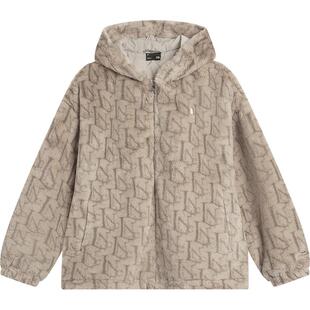 李宁仿兔绒外套女款春季新款连帽百搭休闲毛绒保暖休闲运动服大衣