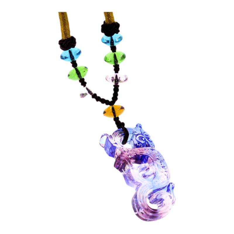 紫蓝琉璃手工烧制雕刻水晶龙图腾蛟龙出水吊坠项链饰品男女款流行