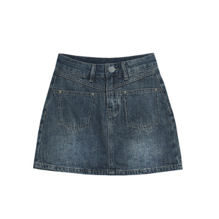 复古高腰牛仔短裙女夏季新款胖mm大码遮肚显瘦梨形身材a字半身裙