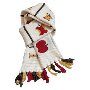 氛围感吃掉一口苹果针织围巾女圣诞新款保暖百搭学生围脖彩色流苏