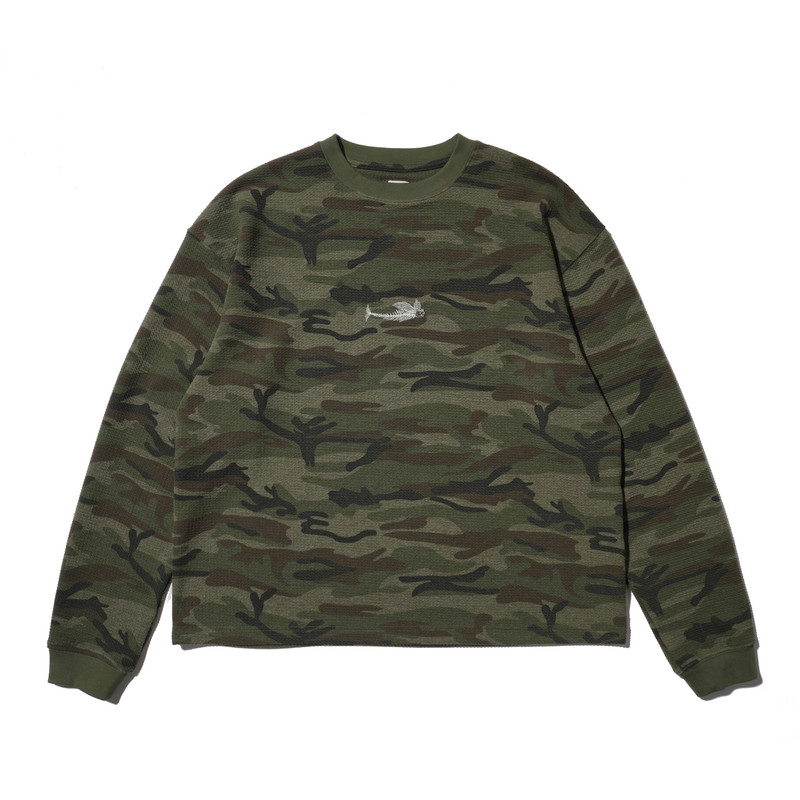 提花小褶美式休闲迷彩长袖T恤