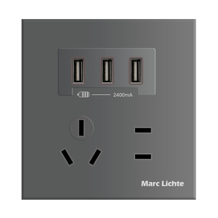 白色86型暗装五孔插座2.4A毫安 多口USB快充手机充电插座墙壁面板