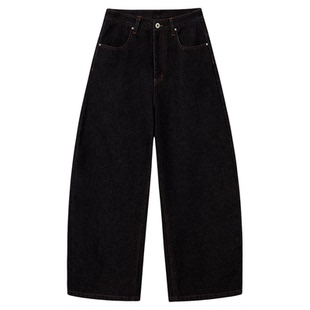 PSO Brand女装复古水洗直筒宽松拖地牛仔裤女款阔腿休闲弯刀裤