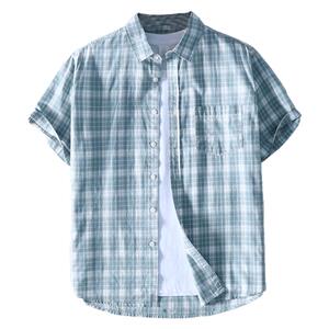 日系复古格子短袖衬衫男夏季薄款纯棉休闲上衣男生格纹衬衣半袖潮