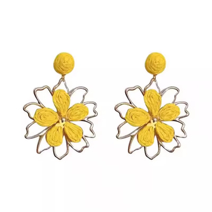 Bubble Sake罗马假日 度假风编织花朵耳环高级感耳饰夸张海边耳钉