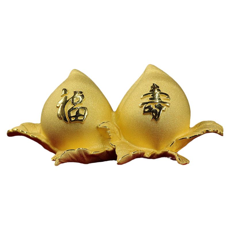 绒沙金福寿双桃摆件寿桃工艺品送爷爷奶奶长辈生日祝寿贺寿礼品