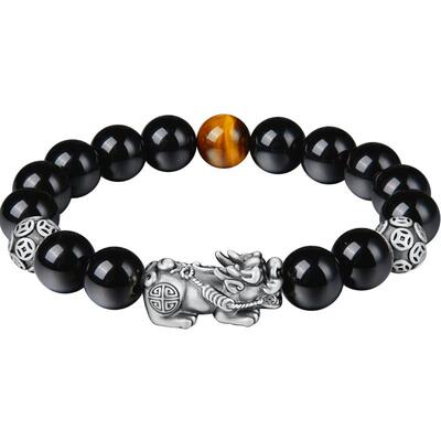 珍尚银足银貔貅手串电镀做旧