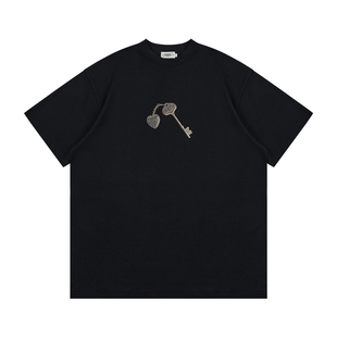 GOODBAI 916 钥匙印花纯色圆领oversize短袖T恤