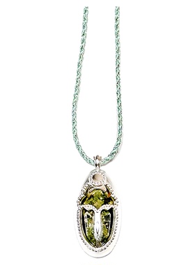 圣甲虫糖果彩色水晶抽绳纯银项链